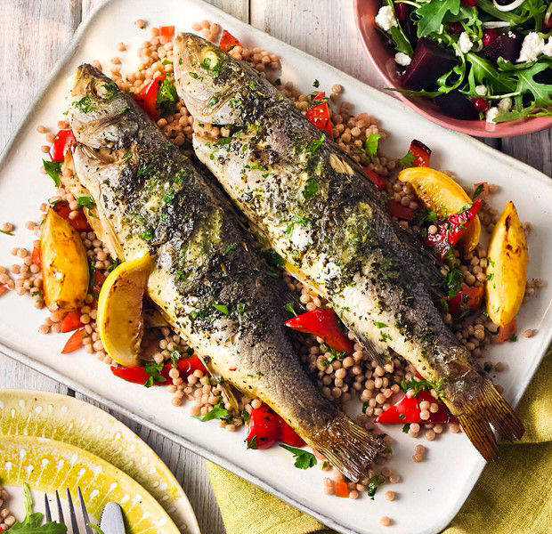 Sea bass with lemon & parsley butter